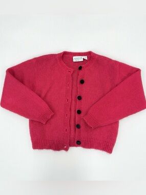 Vintage Autograph Vibrant Pink Shimmer Mohair Blend Cardigan Size Medium